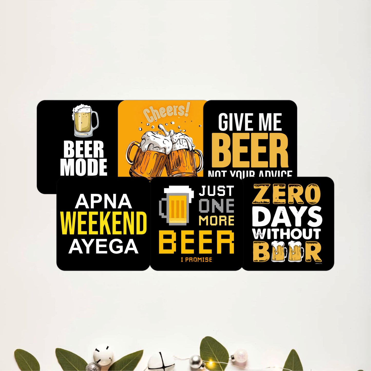 Minimal Drink Icons Wooden Coasters Set of 6