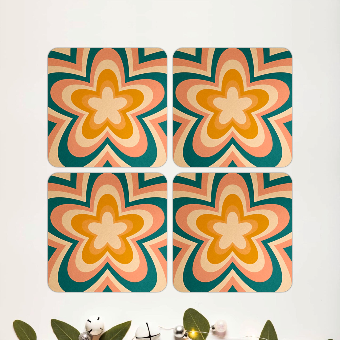 Teal Blossom Coasters Pack of 4
