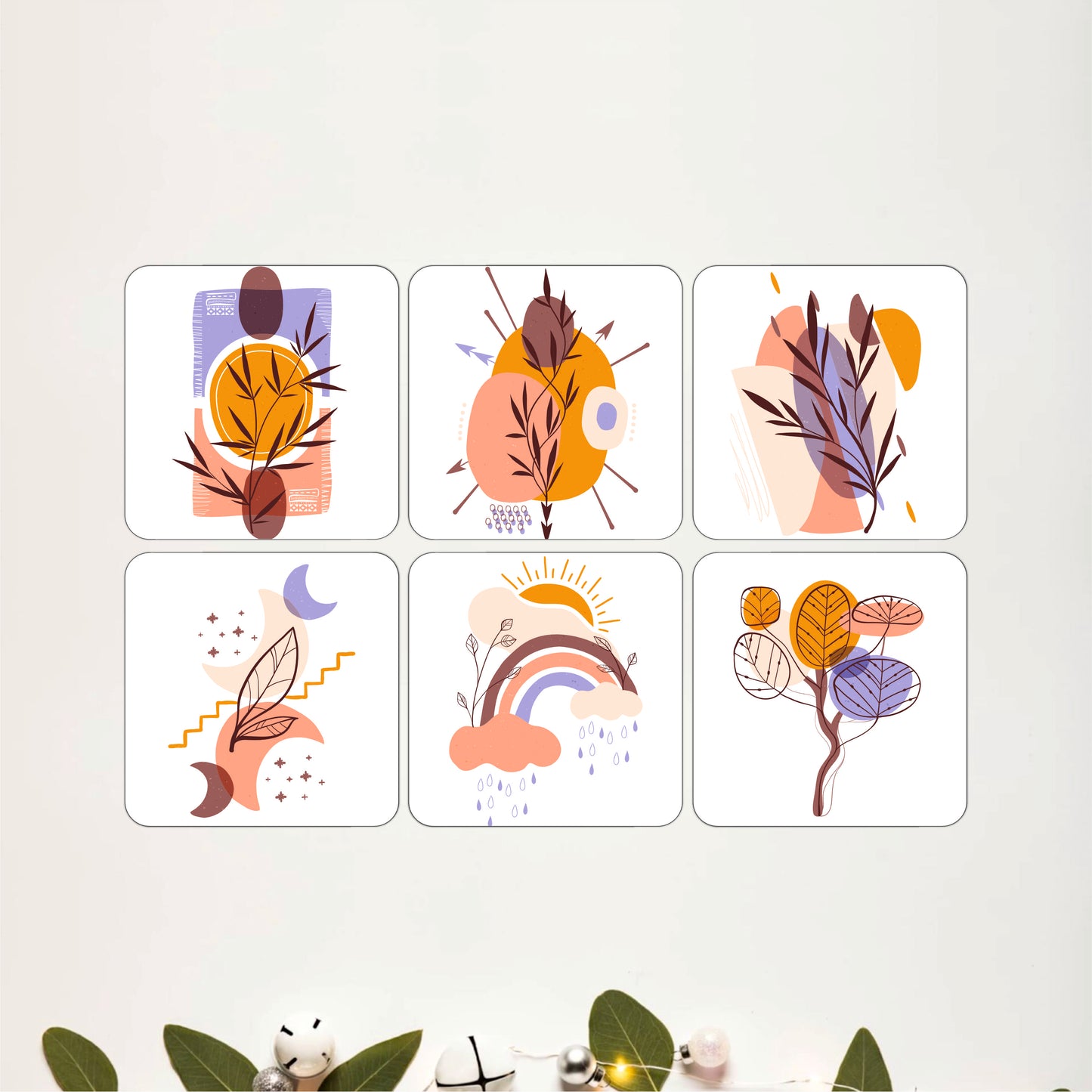 Elegant Floral Design Wooden Coasters Set of 6