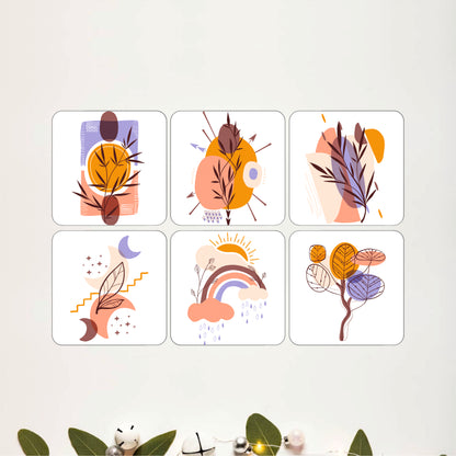 Elegant Floral Design Wooden Coasters Set of 6