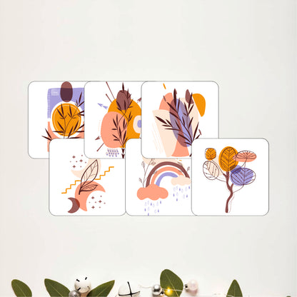 Elegant Floral Design Wooden Coasters Set of 6