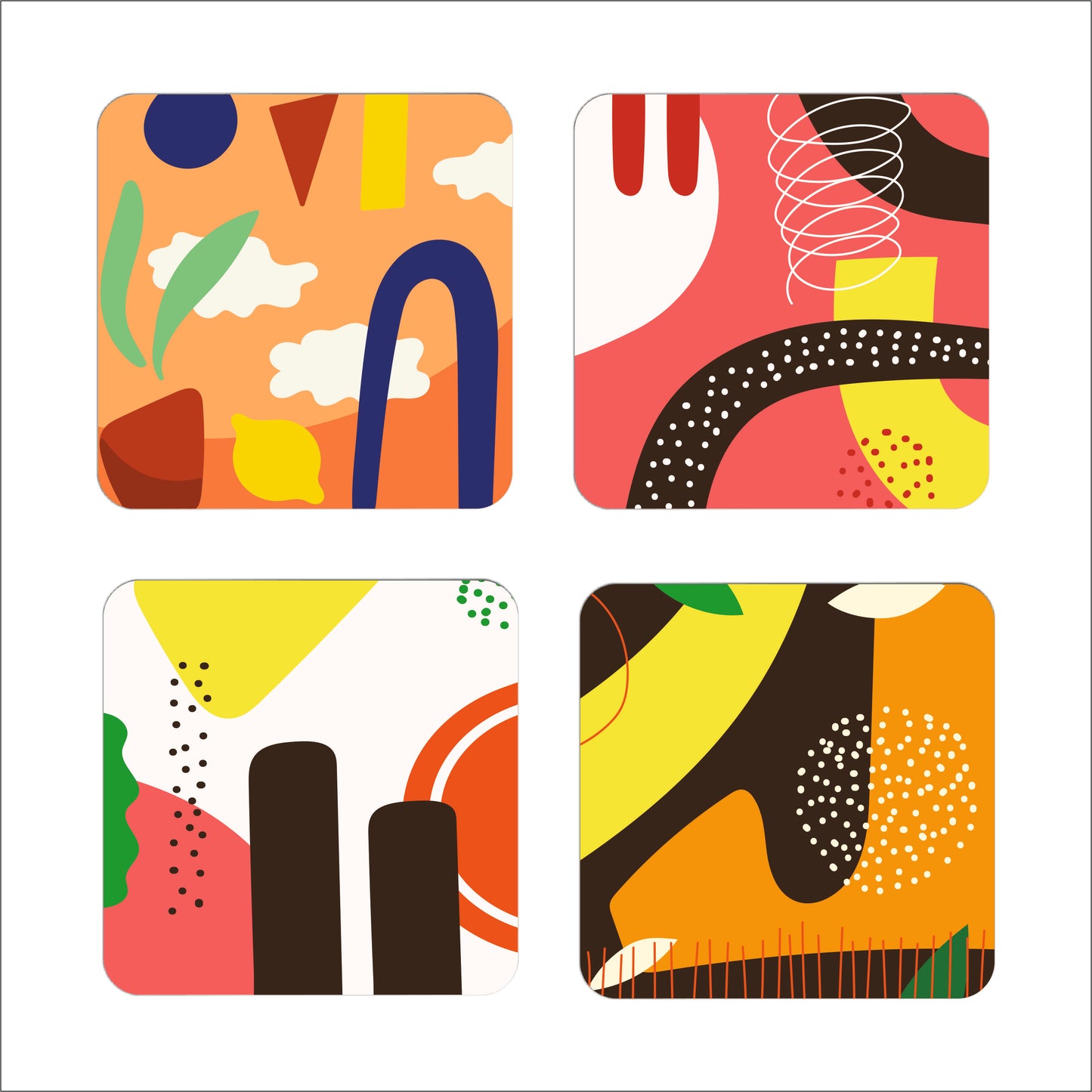 Modern Abstract Pattern Wooden Coasters Set of 4