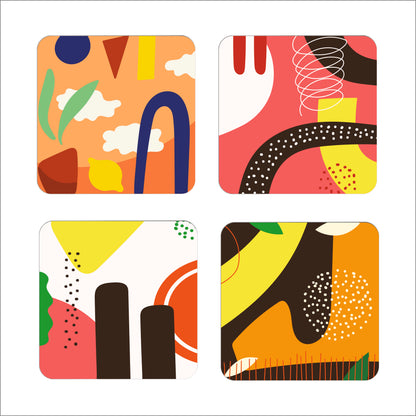 Modern Abstract Pattern Wooden Coasters Set of 4