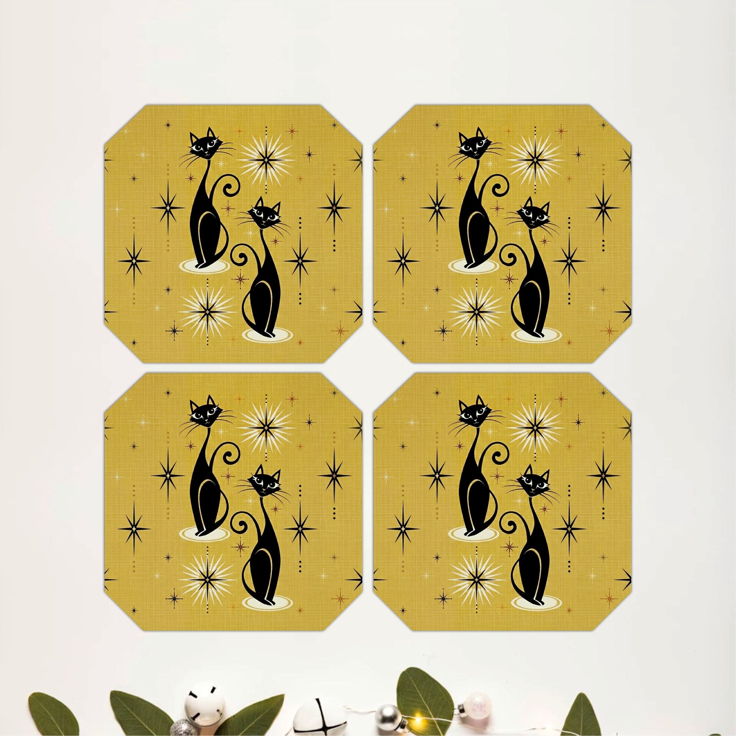 Golden Moon Cat Coasters Pack of 4