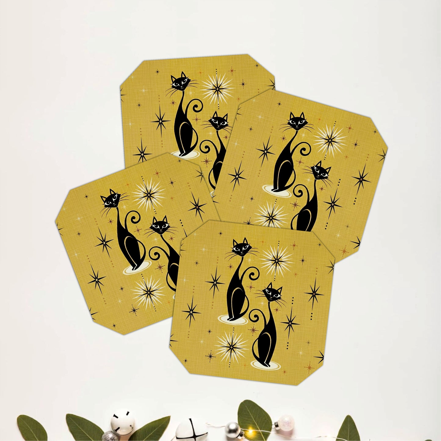 Golden Moon Cat Coasters Pack of 4