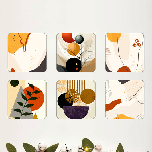 Neutral Abstract Pattern Wooden Coasters Set of 6