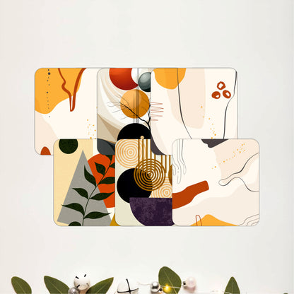 Neutral Abstract Pattern Wooden Coasters Set of 6