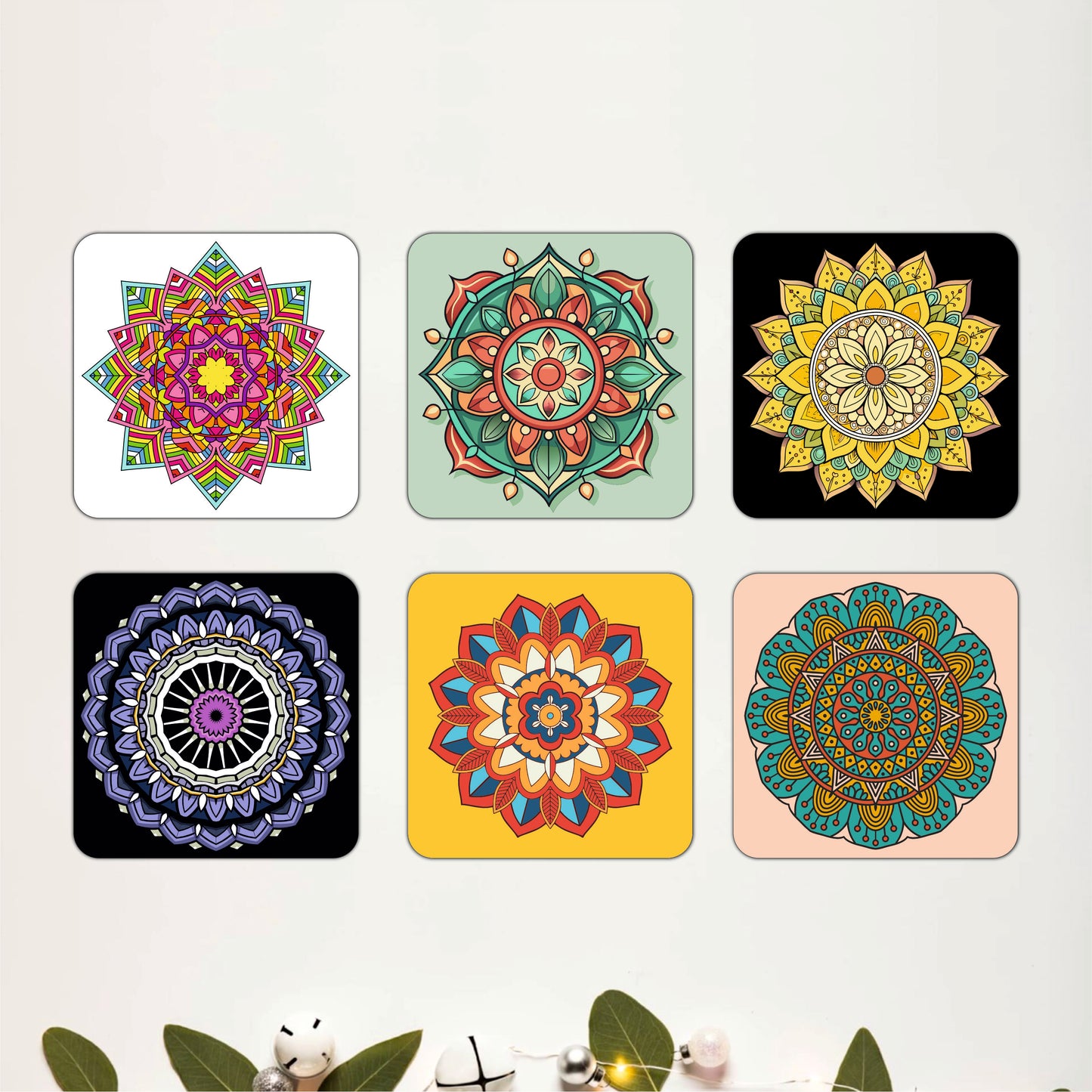 Colorful Mandala Wooden Coasters Set of 6