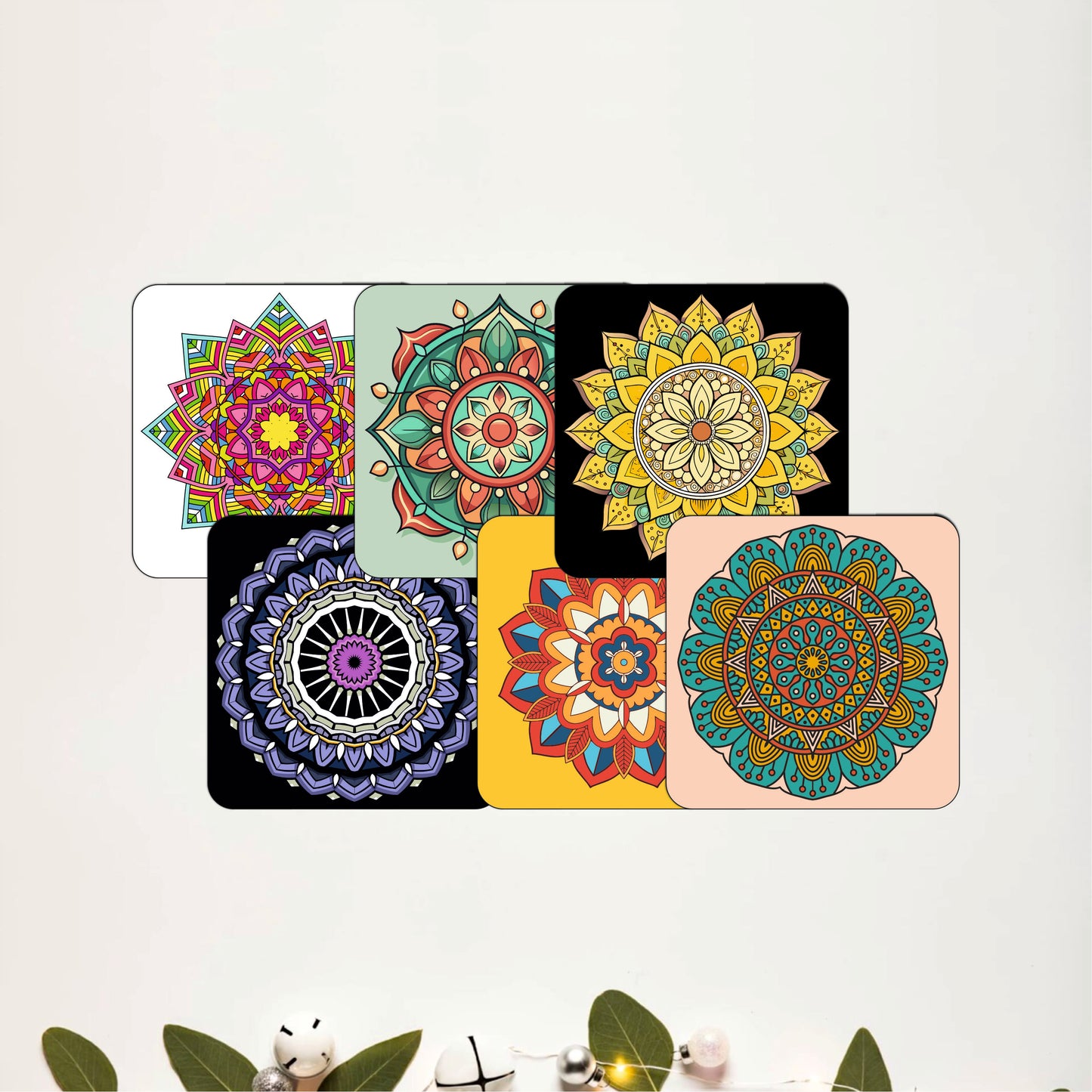 Colorful Mandala Wooden Coasters Set of 6