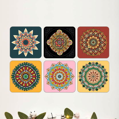 Vibrant Mandala Pattern Wooden Coasters Set of 6