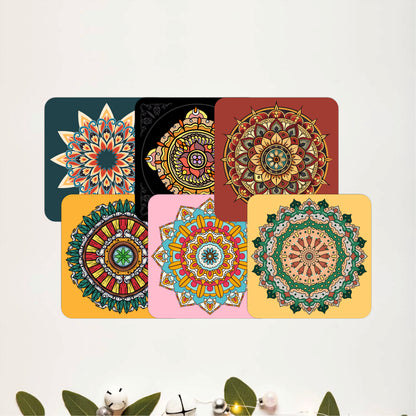 Vibrant Mandala Pattern Wooden Coasters Set of 6