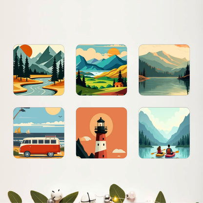 Outdoor Adventure Wooden Coasters Set of 6