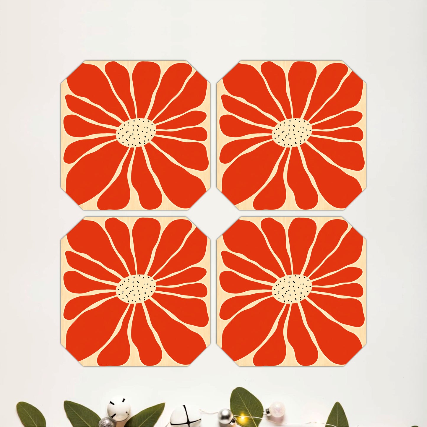 Retro Daisy Wooden Coasters Set of 4