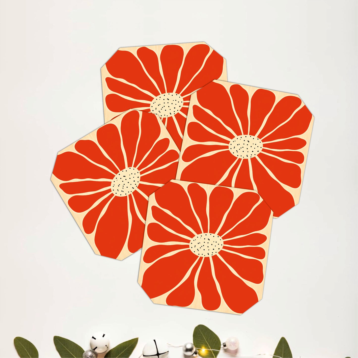 Retro Daisy Wooden Coasters Set of 4