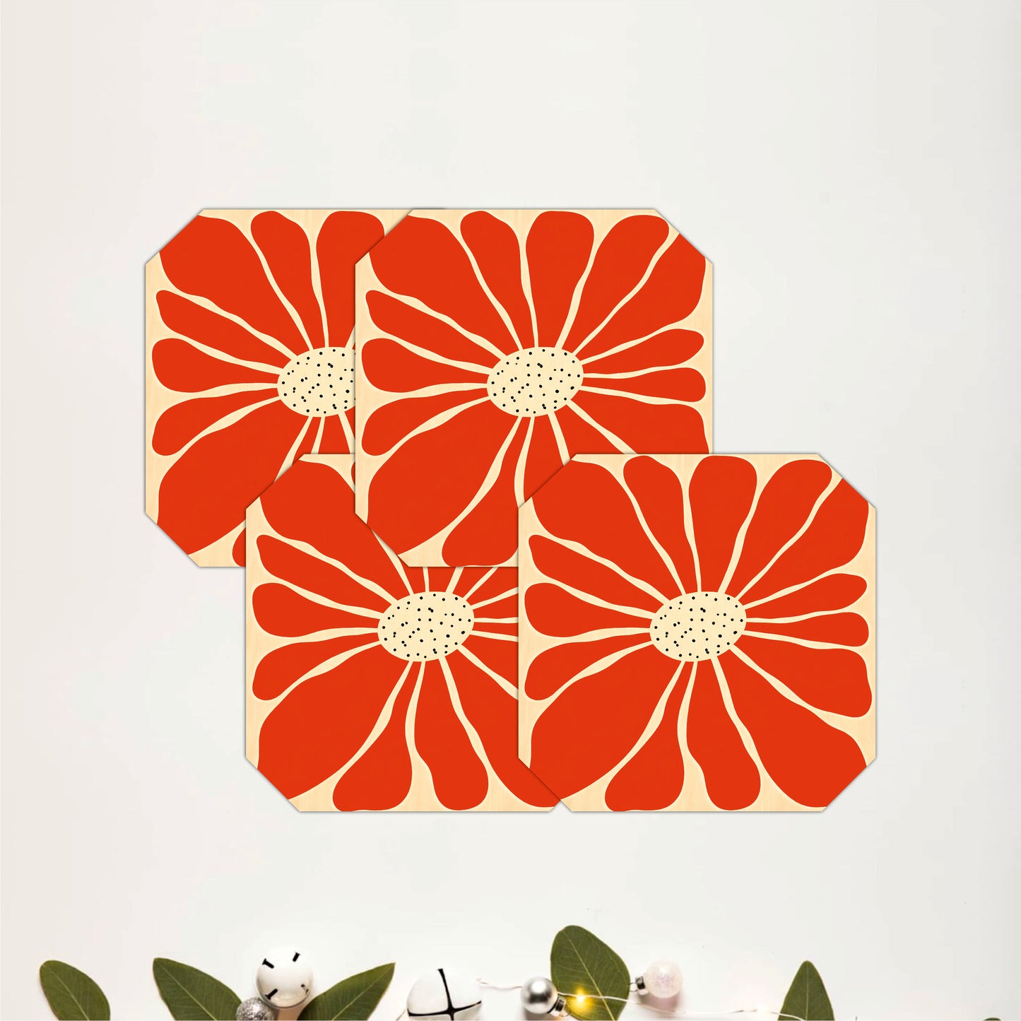 Retro Daisy Wooden Coasters Set of 4