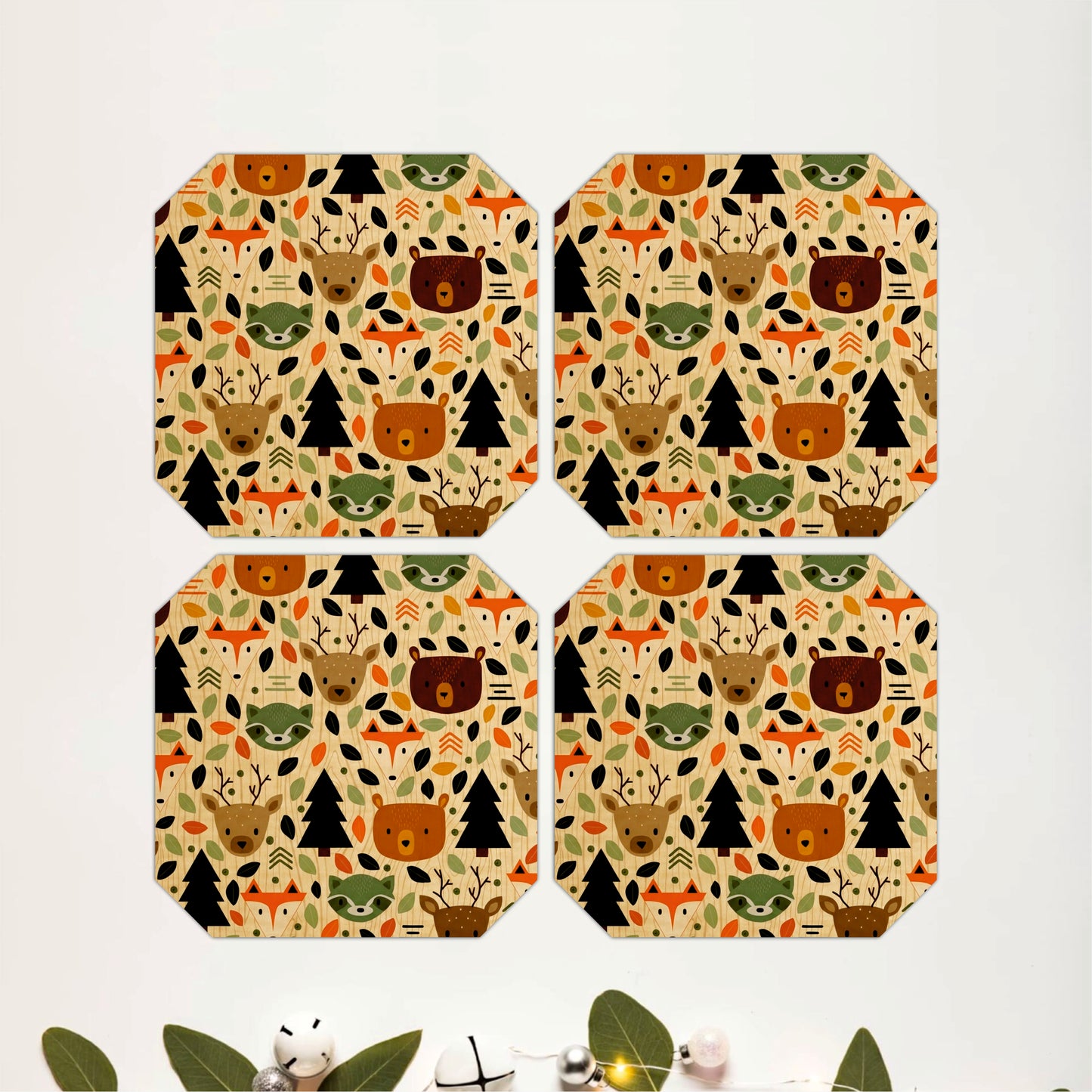 Woodland Animals Wooden Coasters Set of 4