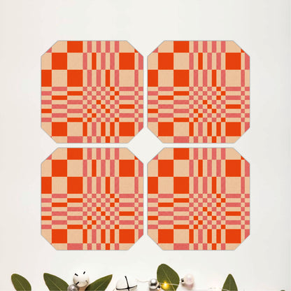 Retro Checkered Wooden Coasters Set of 4