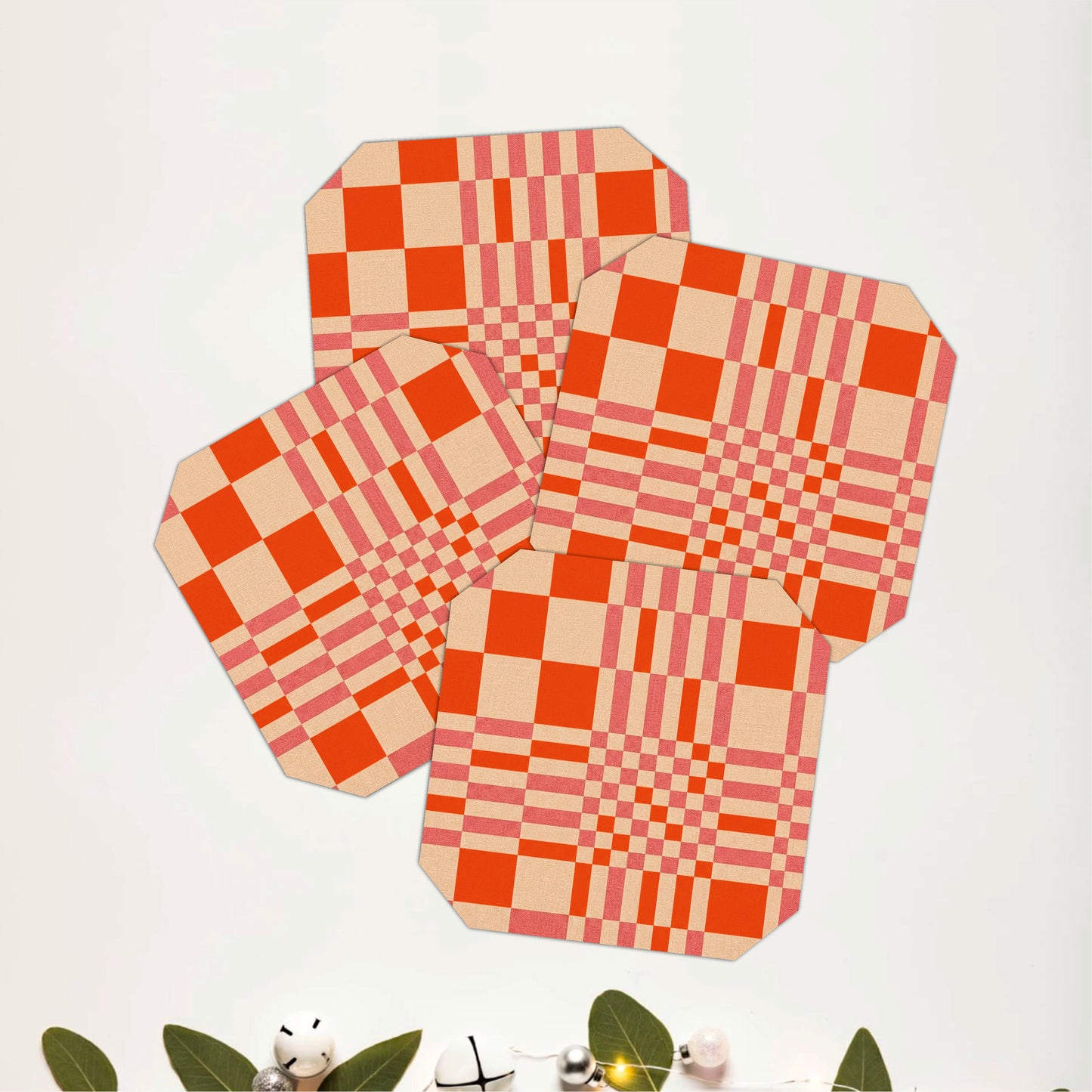 Retro Checkered Wooden Coasters Set of 4