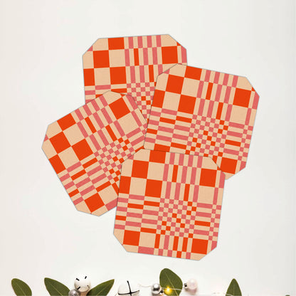 Retro Checkered Wooden Coasters Set of 4