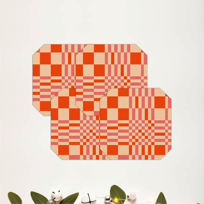 Retro Checkered Wooden Coasters Set of 4