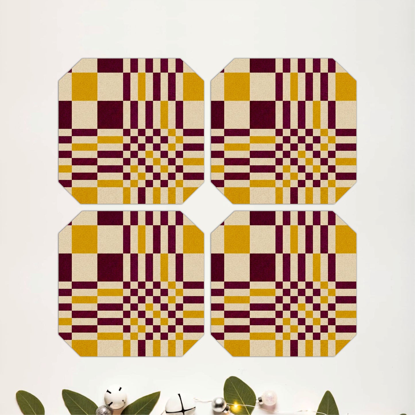Retro Checkered Wooden Coasters Set of 4