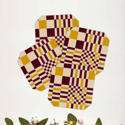 Retro Checkered Wooden Coasters Set of 4