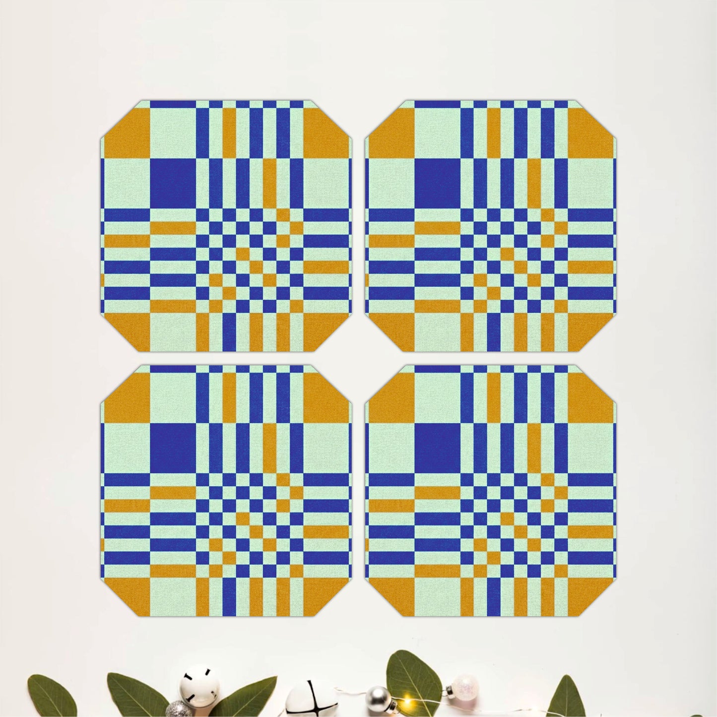 Geometric Checkered Wooden Coasters Set of 4