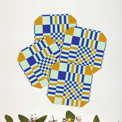 Geometric Checkered Wooden Coasters Set of 4