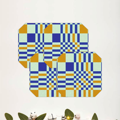 Geometric Checkered Wooden Coasters Set of 4