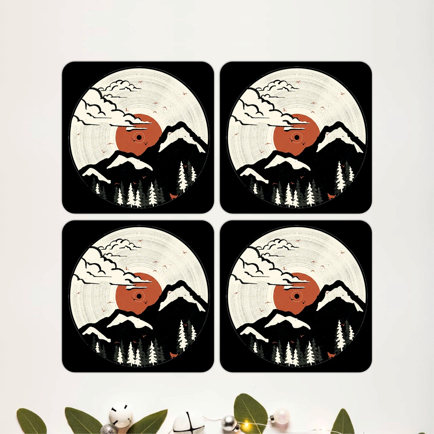 Vintage Mountain Sunset Wooden Coasters Set of 4