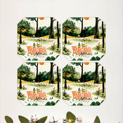 Countryside Picnic Wooden Coasters Set of 4