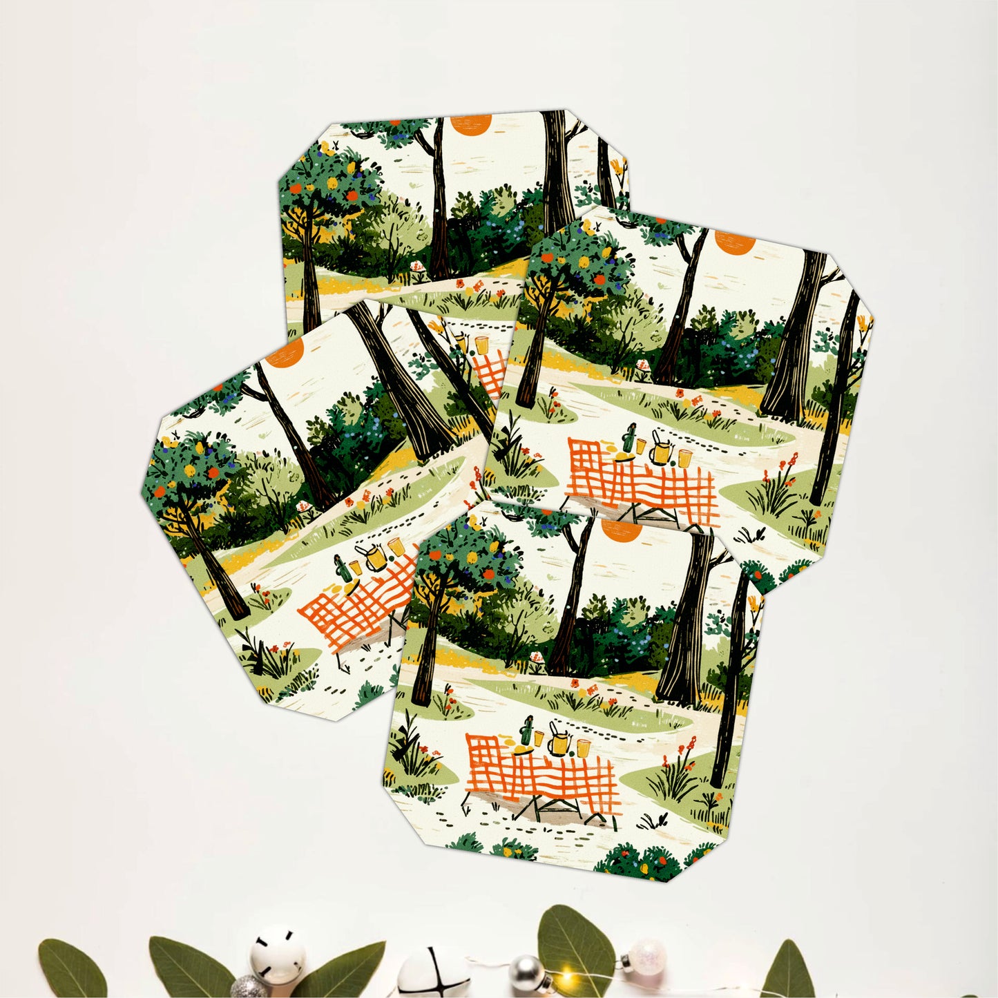 Countryside Picnic Wooden Coasters Set of 4