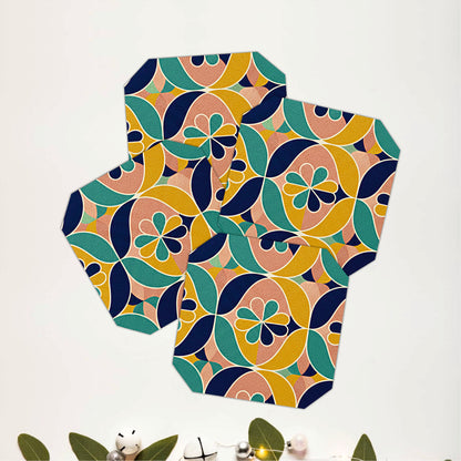 Retro Floral Geometric Wooden Coasters Set of 4