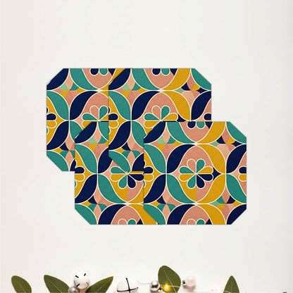 Retro Floral Geometric Wooden Coasters Set of 4
