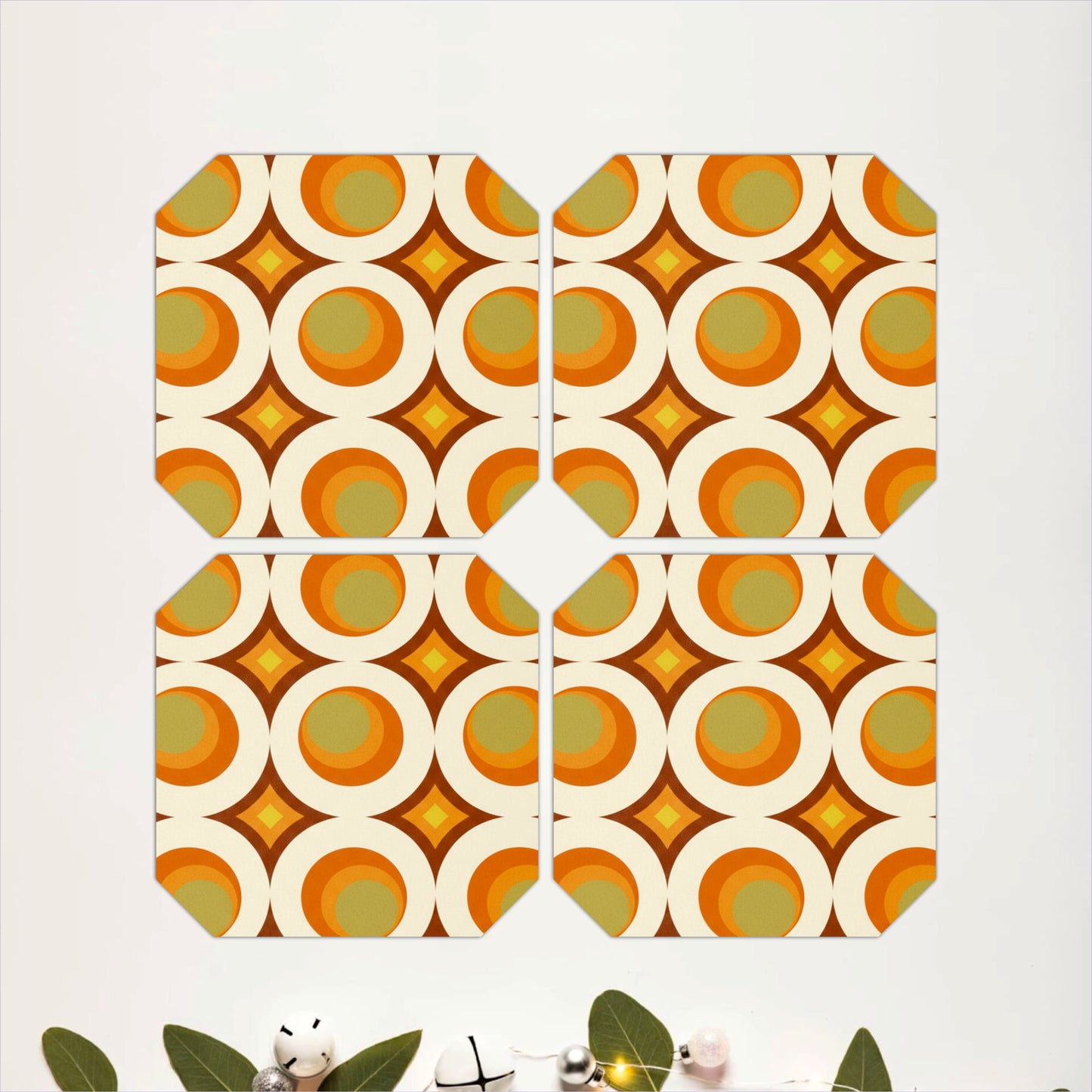 Mid Century Pattern Wooden Coasters Set of 4