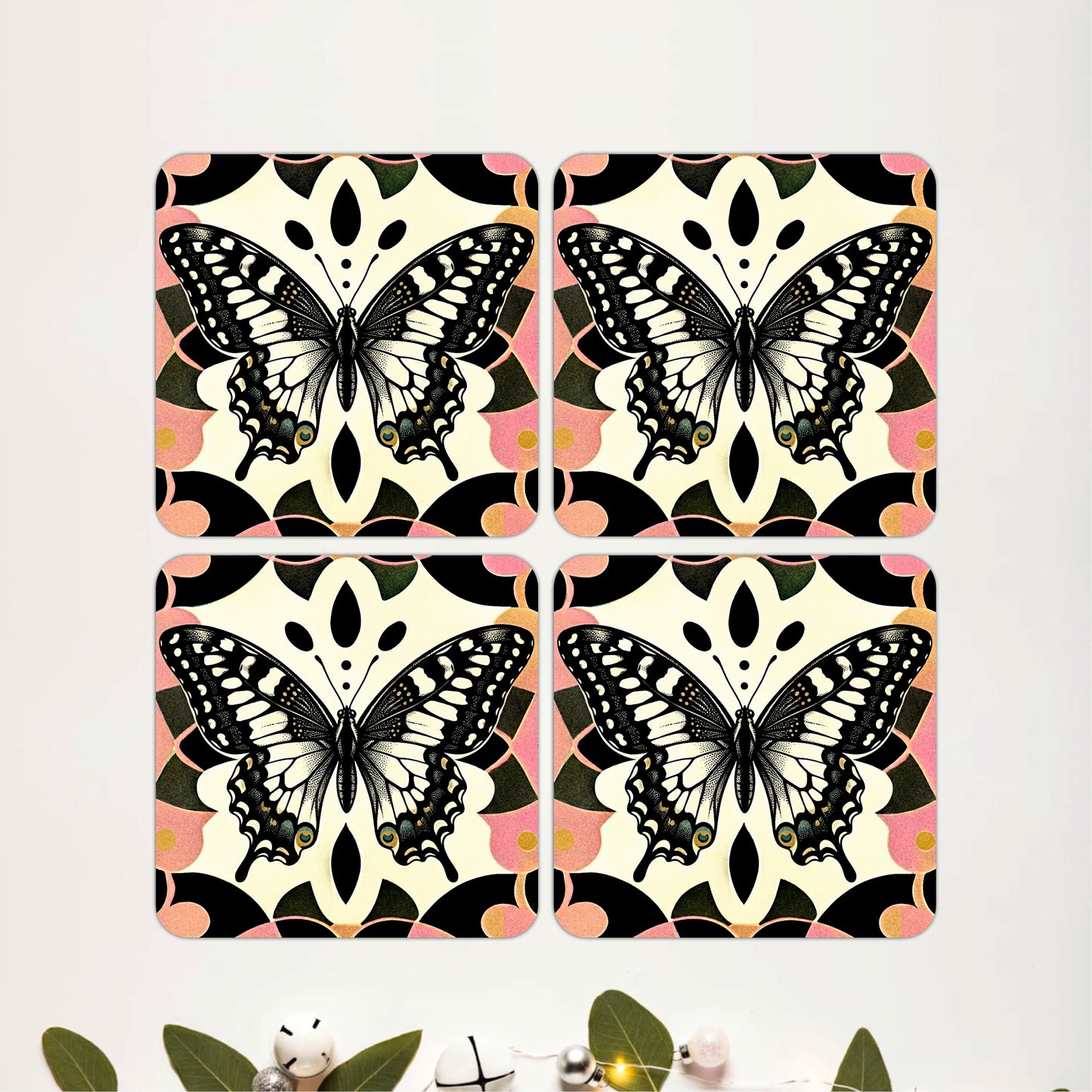 Vintage Butterfly Wooden Coasters Set of 4