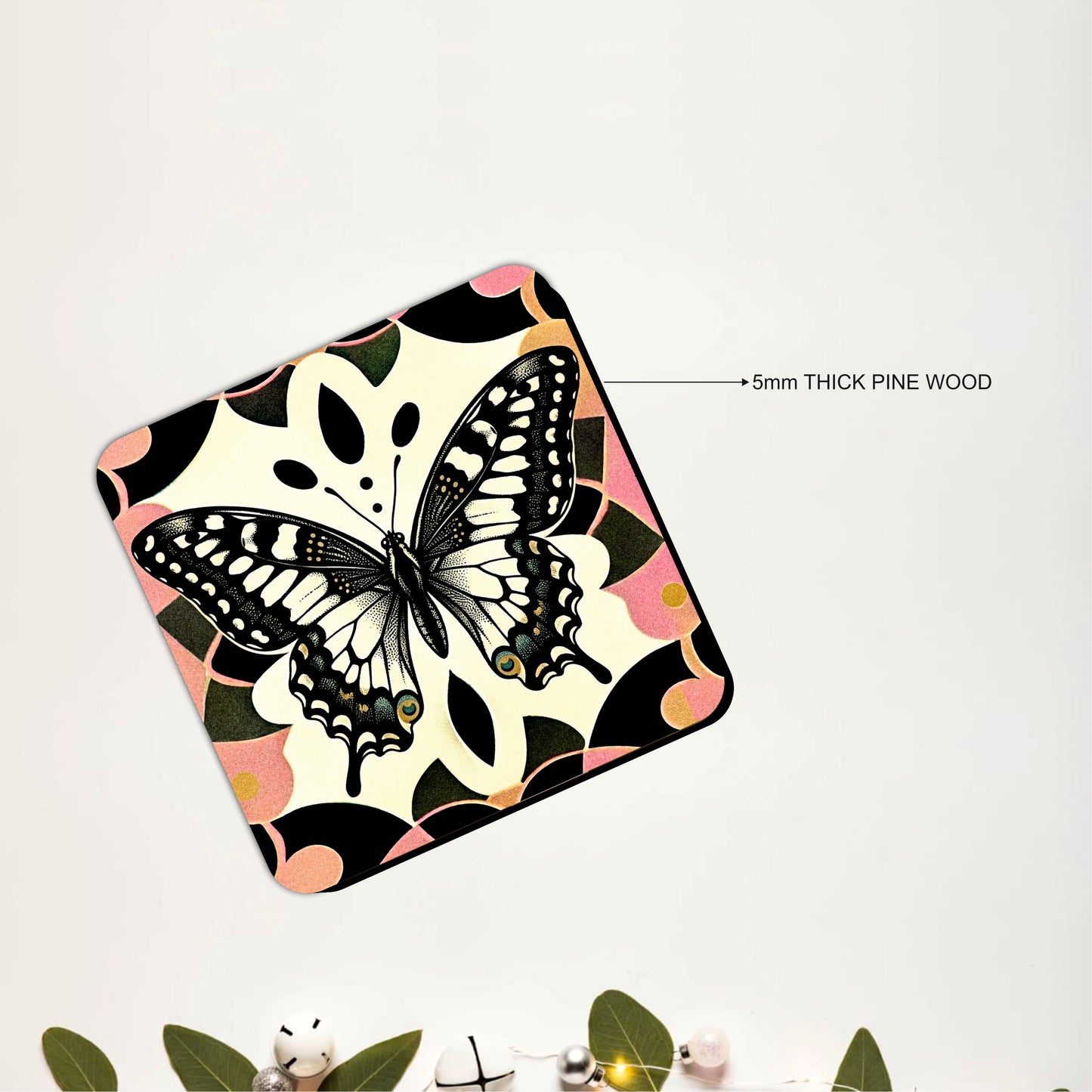 Vintage Butterfly Wooden Coasters Set of 4