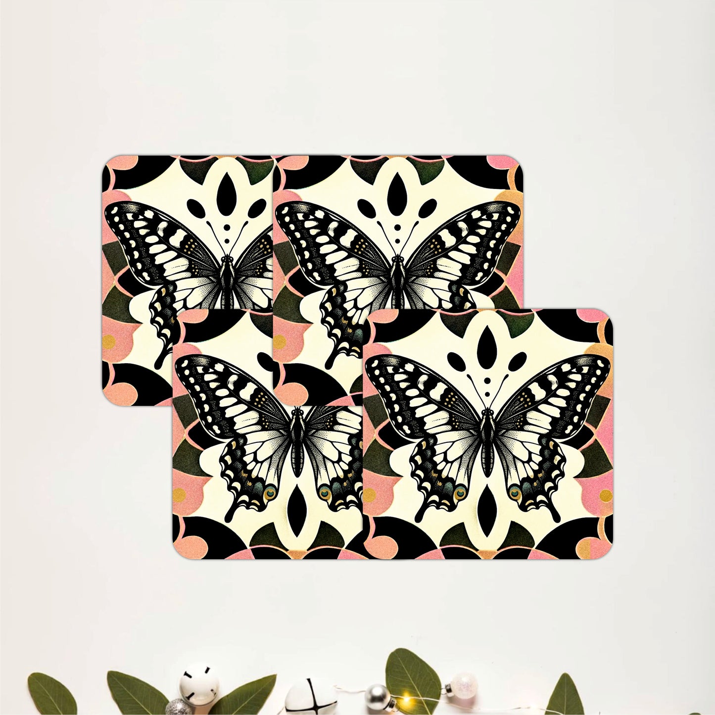 Vintage Butterfly Wooden Coasters Set of 4