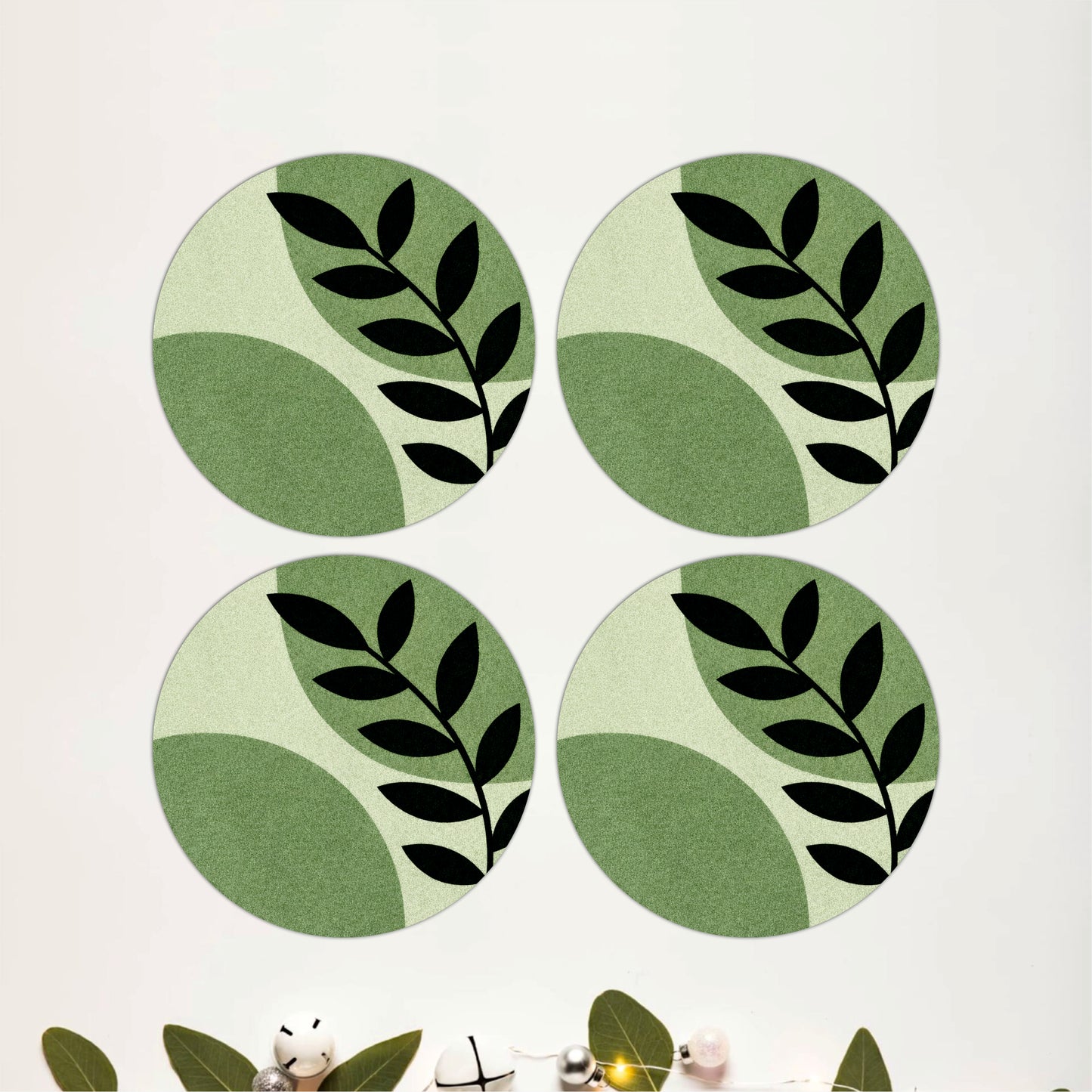 Sage Botanical Round Wooden Coasters Set of 4
