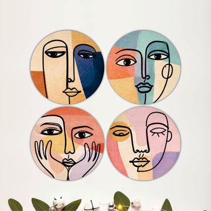 Abstract Line Face Wooden Coasters Set of 4