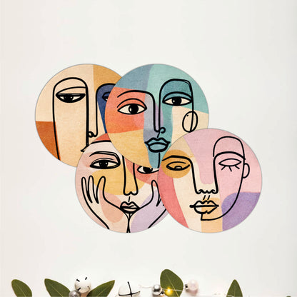 Abstract Line Face Wooden Coasters Set of 4