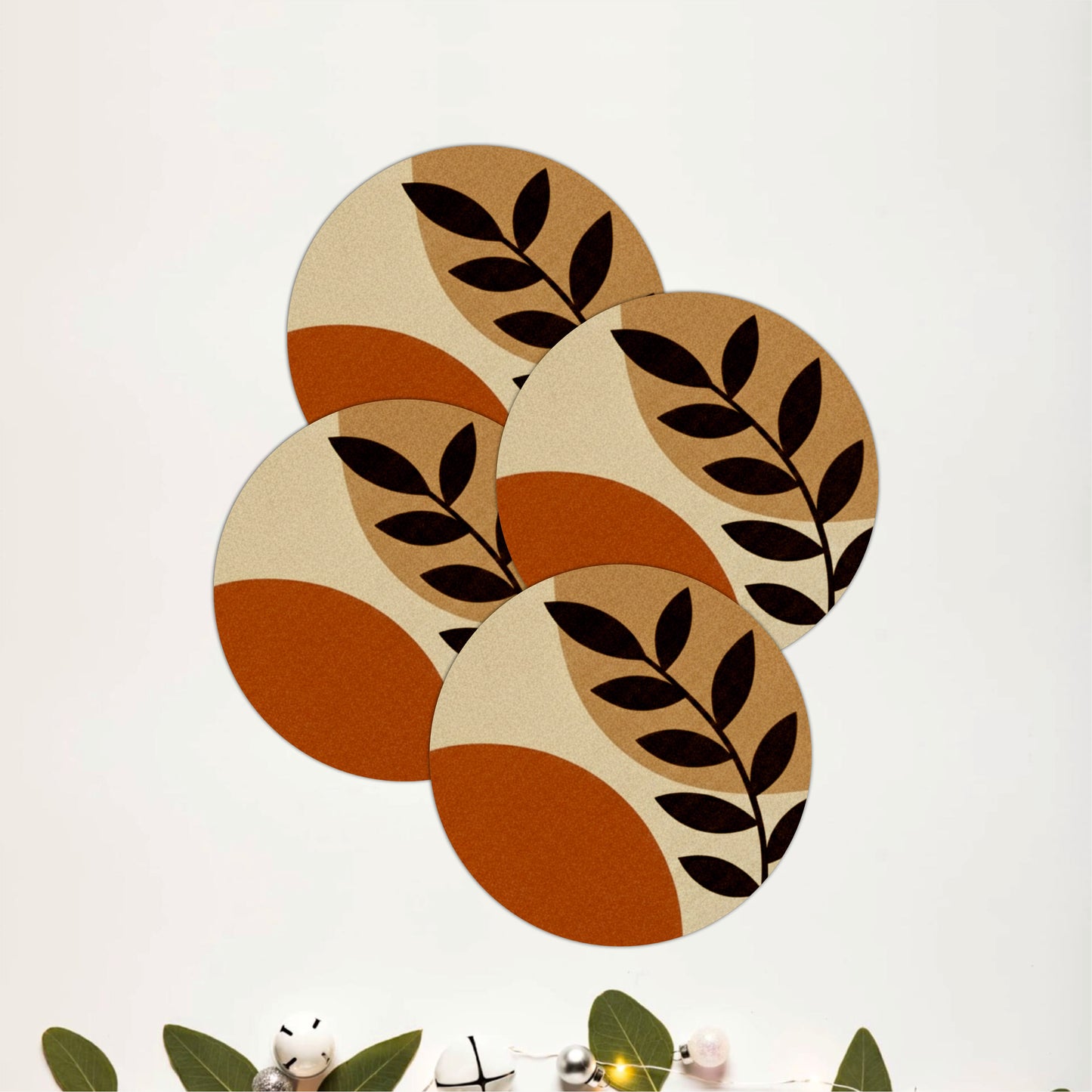 Botanical Round Wooden Coasters Set of 4