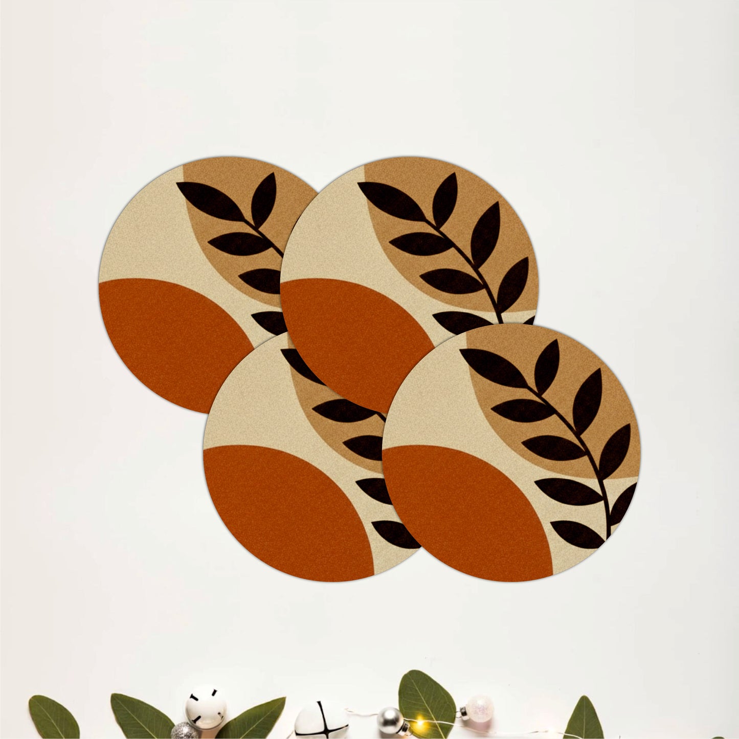 Botanical Round Wooden Coasters Set of 4