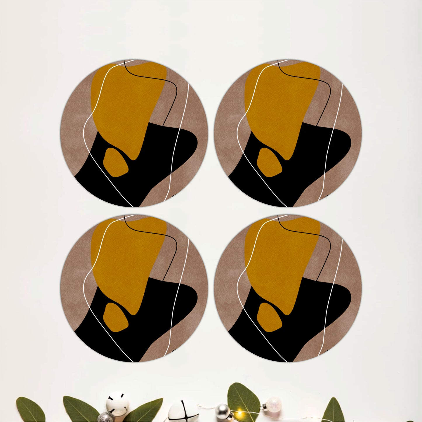 Modern Abstract Round Wooden Coasters Set of 4