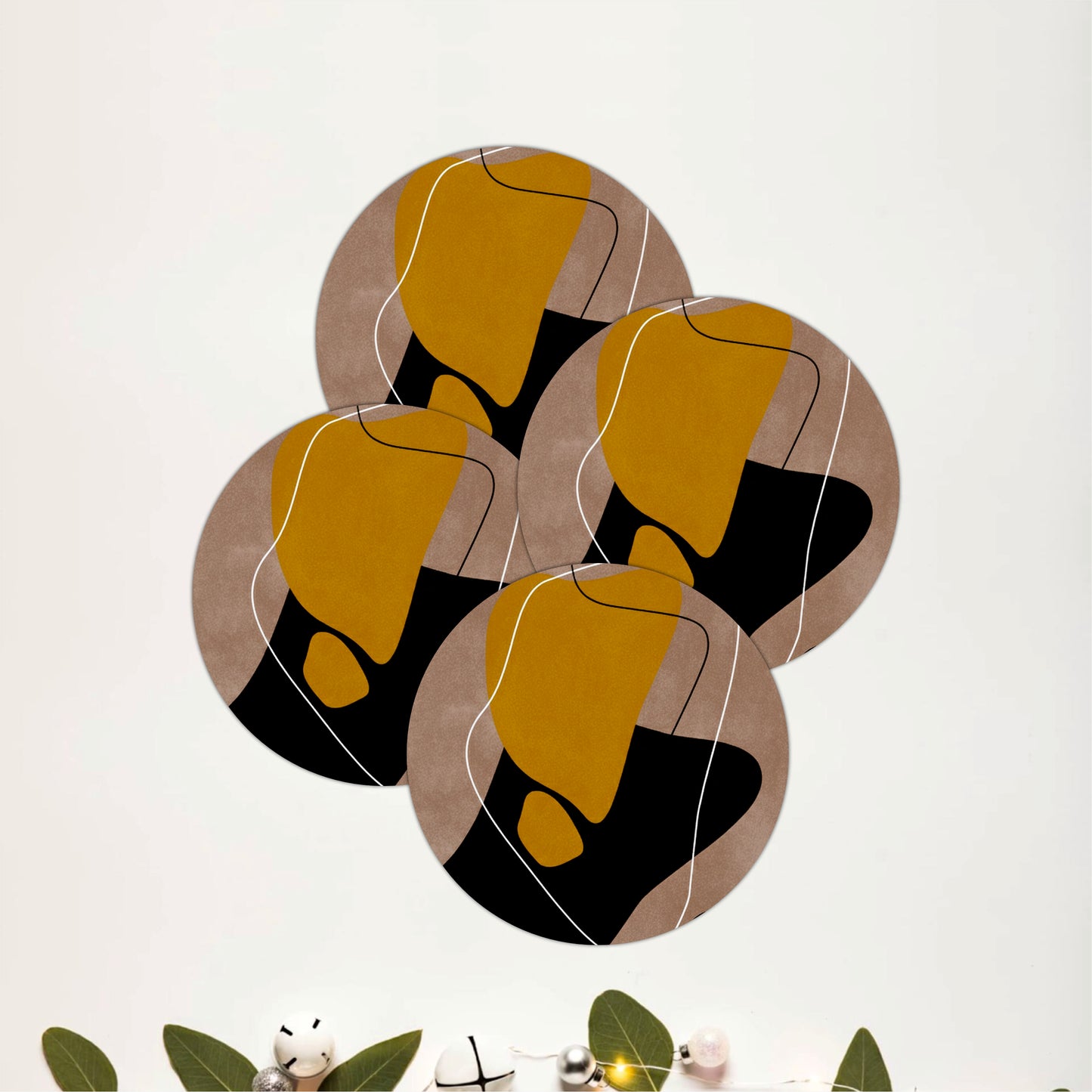 Modern Abstract Round Wooden Coasters Set of 4