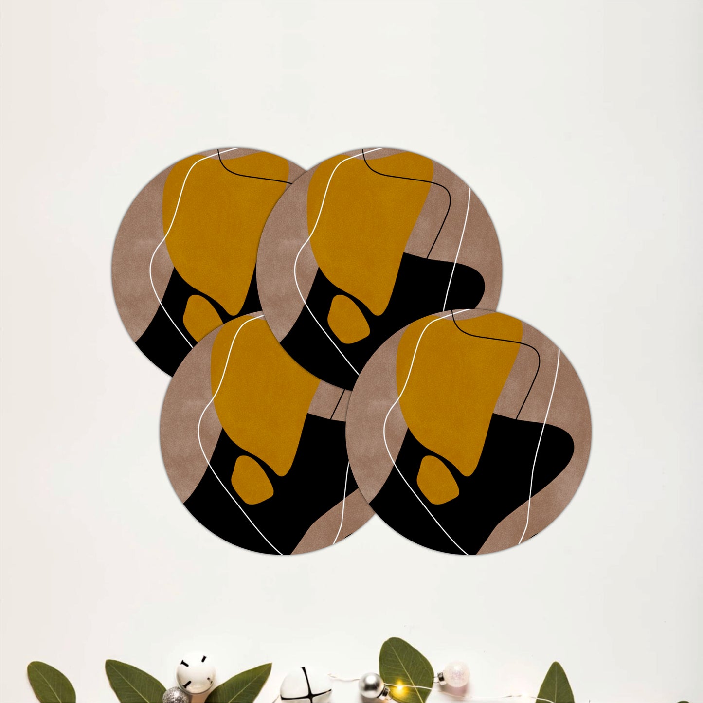 Modern Abstract Round Wooden Coasters Set of 4