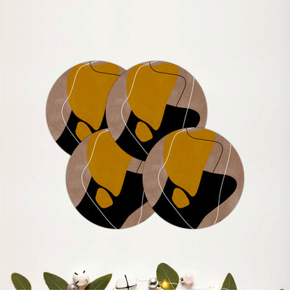 Modern Abstract Round Wooden Coasters Set of 4
