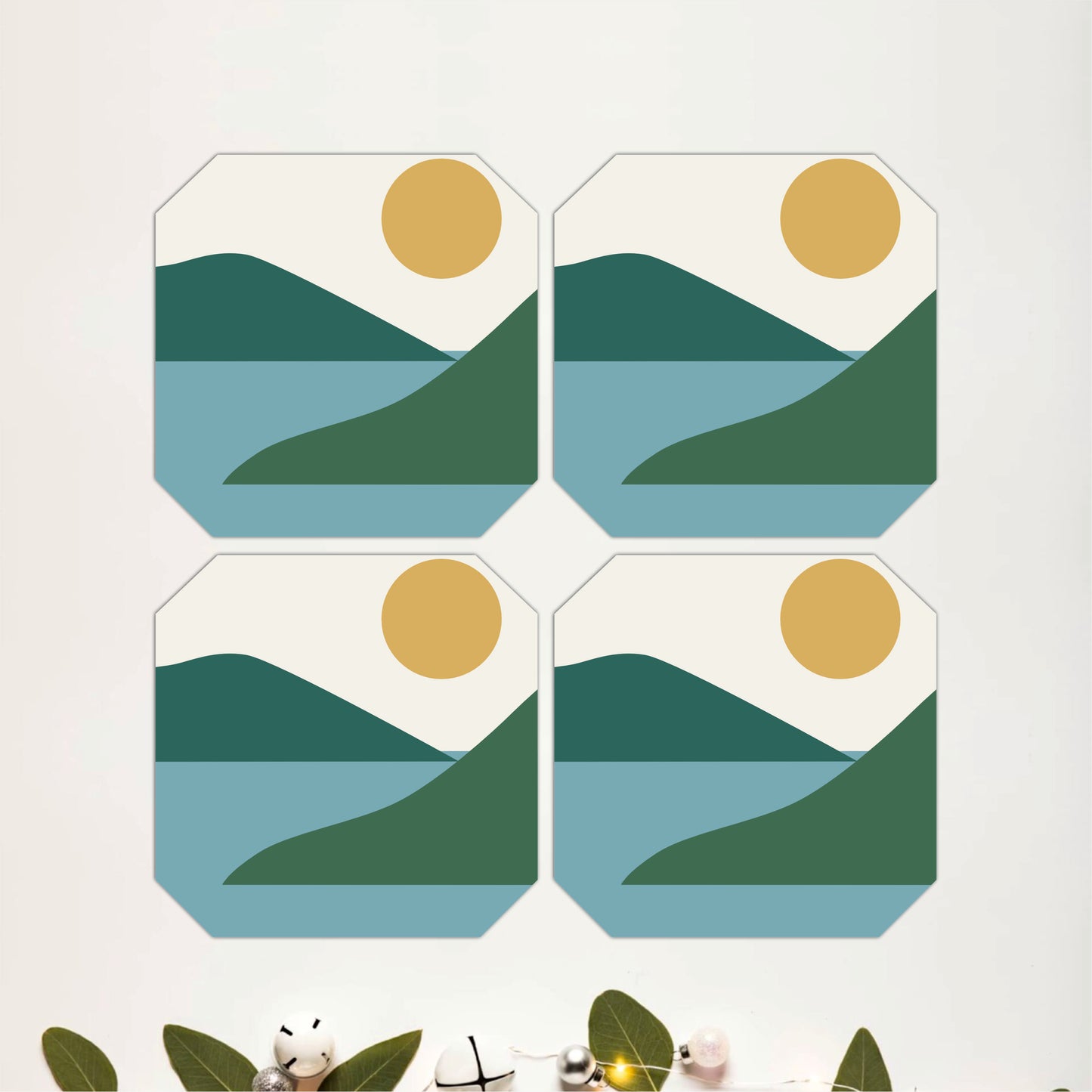 Minimal Lake Landscape Wooden Coasters Set of 4