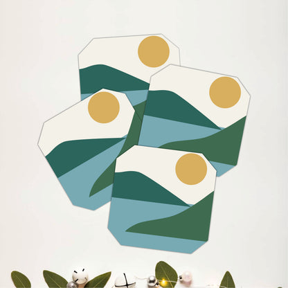 Minimal Lake Landscape Wooden Coasters Set of 4