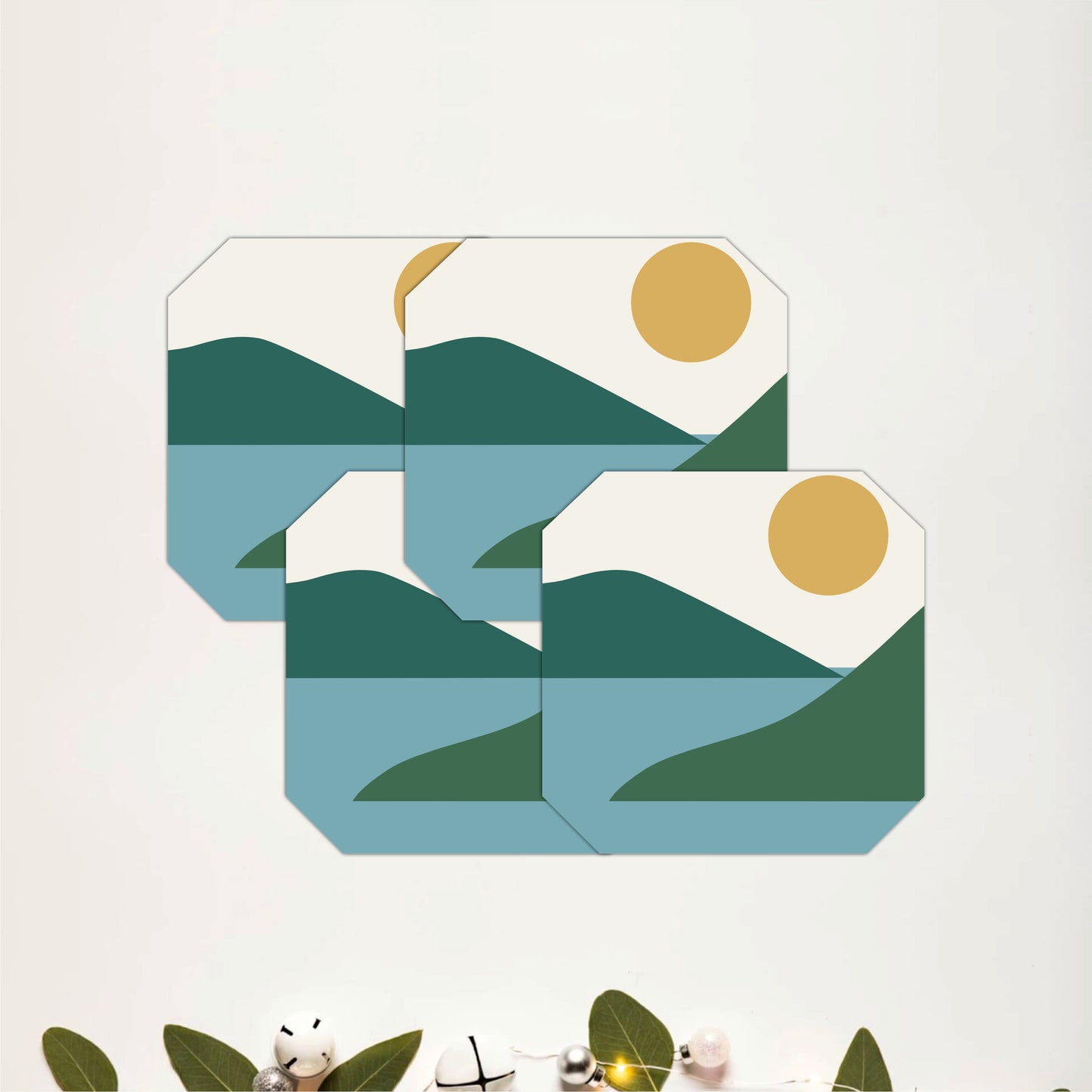 Minimal Lake Landscape Wooden Coasters Set of 4